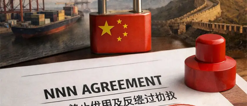 Bilingual English-Chinese contract document with company chop and legal review materials